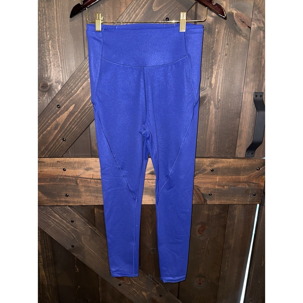 Victoria's Secret Shimmer Sparkle Glitter Leggings Woman's Sz 8 Pockets Blue